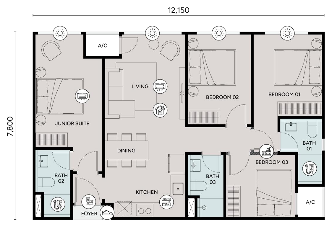 Type D1 · 4 bedrooms · 3 bathrooms